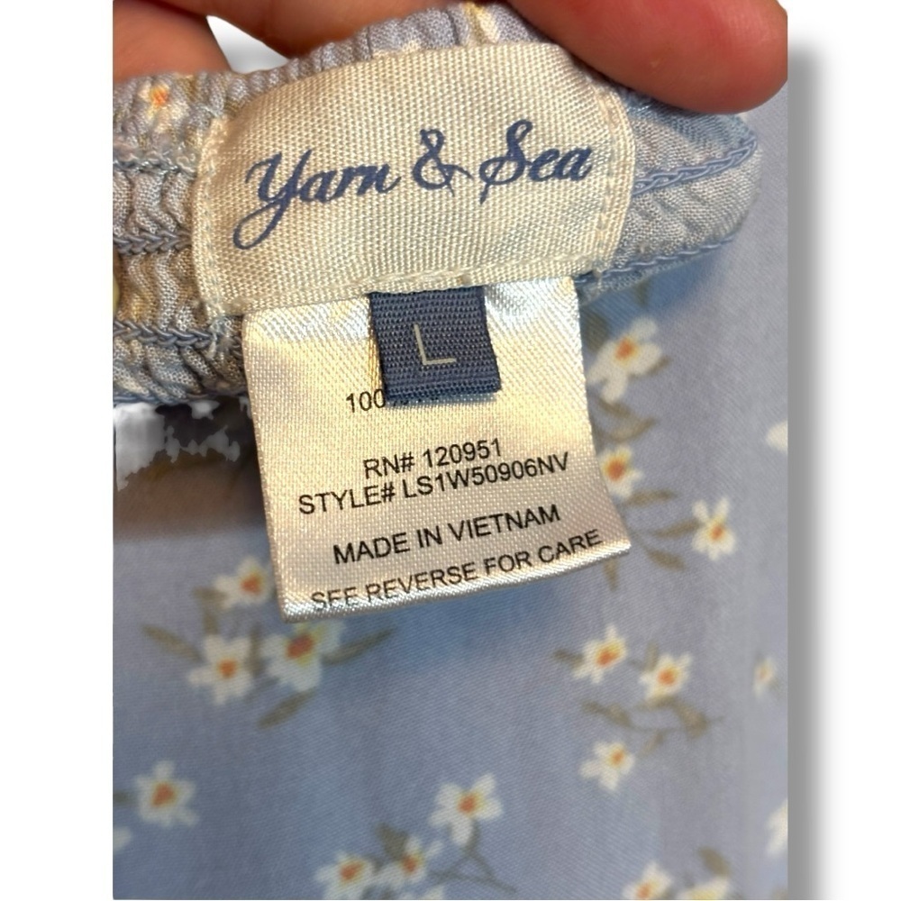 Yarn&Sea Baby Blue Floral Print Smocked Open Back Flutter Short Sleeve Sundress - Picture 11 of 16